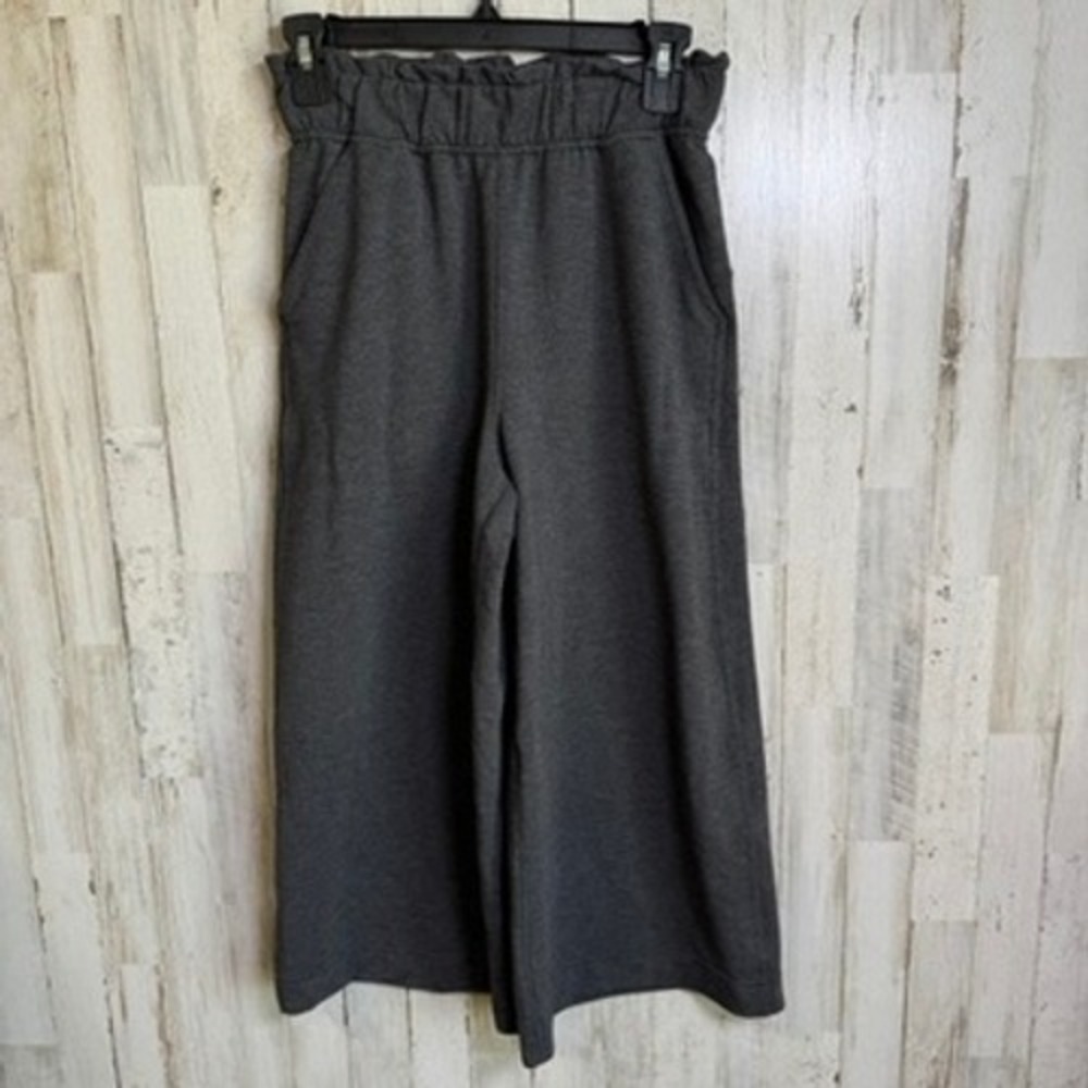 Lululemon Wide Leg Pants Womens 4 Grey Hello Sunday Crop W6AYDS Paperbag Waist